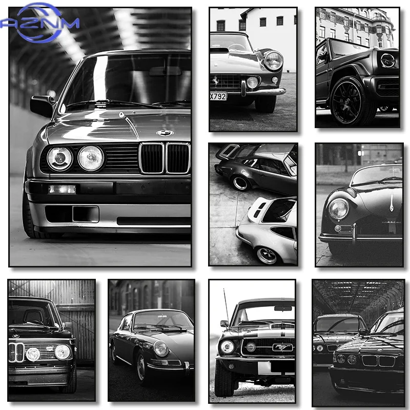 Quiet Luxury Lifestyle - ศิลปะติดผนังแฟชั่นสมัยใหม่ ภาพพิมพ์โปสเตอร์รถยนต์หรูหราสีดำขาวแบบเรียบง่ายบนผ้าแคนวาส HD สำหรับตกแต่งบ้าน ห้องนอน ห้องนั่งเล่น